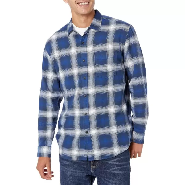 Amazon Essentials Mens LongSleeve Flannel Shirt Available in Big ampamp TallBlue White Large Plaid