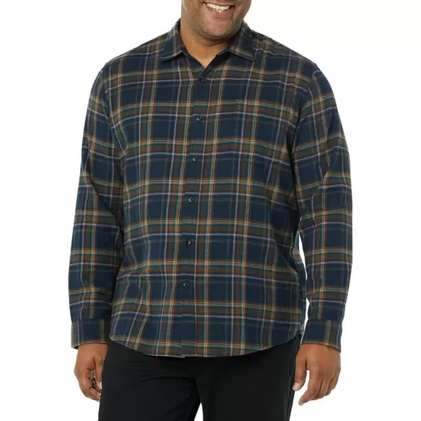 Amazon Essentials Mens LongSleeve Flannel Shirt Available in Big ampamp TallBrown Dark Navy Plaid