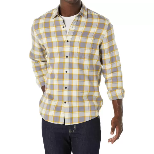 Amazon Essentials Mens LongSleeve Flannel Shirt Available in Big ampamp TallGrey Yellow Plaid