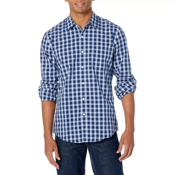 Amazon Essentials Mens SlimFit LongSleeve Poplin ShirtBlue Plaid