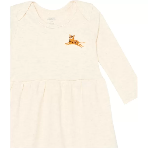 Amazon Essentials Baby Girls LongSleeve Dress Pack of 3IvoryLilacCatOrange Stripe