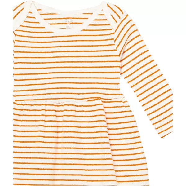 Amazon Essentials Baby Girls LongSleeve Dress Pack of 3IvoryLilacCatOrange Stripe