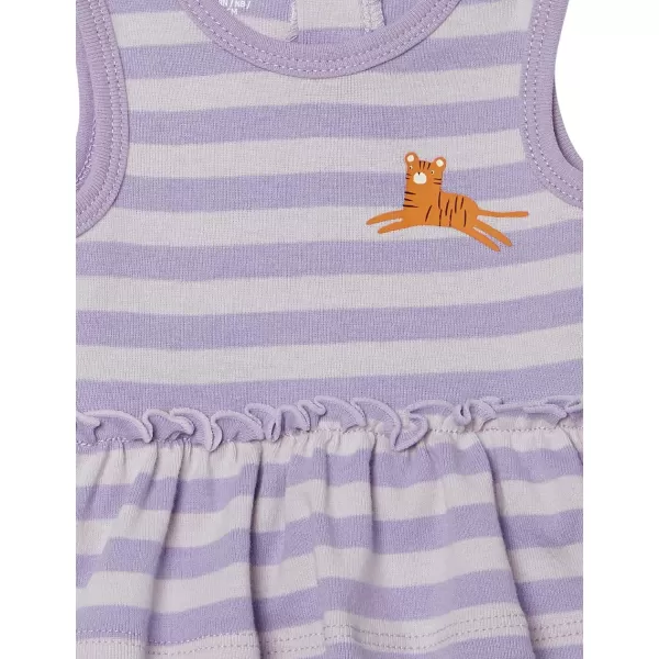 Amazon Essentials Baby Girls Sleeveless Bodysuit Dress Pack of 3Gold DotsLilac CheetahPurple Stripe