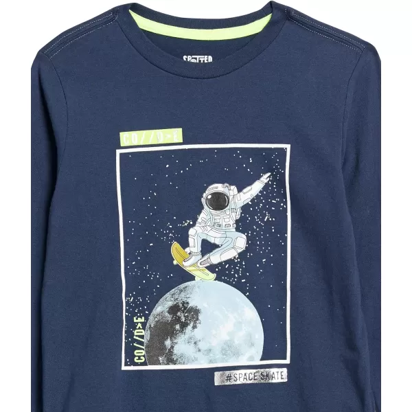 Amazon Essentials Boys LongSleeve TShirts Previously Spotted Zebra Multipacks2 BlueNavy Astronaut