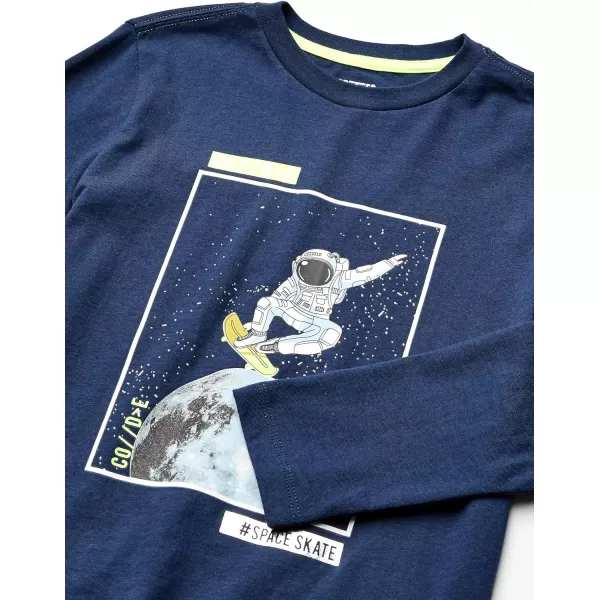 Amazon Essentials Boys LongSleeve TShirts Previously Spotted Zebra Multipacks2 BlueNavy Astronaut