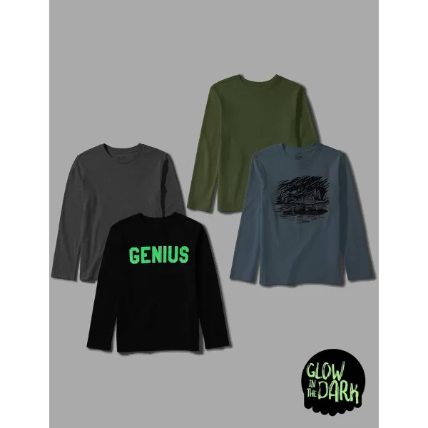 Amazon Essentials Boys LongSleeve TShirts Previously Spotted Zebra Multipacks4 BlackBlueGreyLight Green