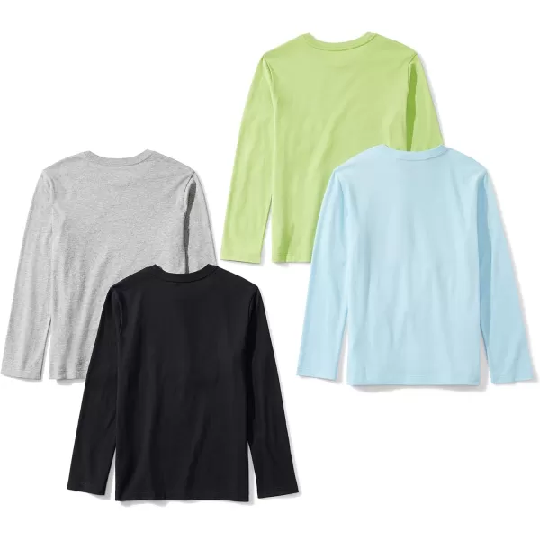 Amazon Essentials Boys LongSleeve TShirts Previously Spotted Zebra Multipacks4 BlackBlueGreyLight Green