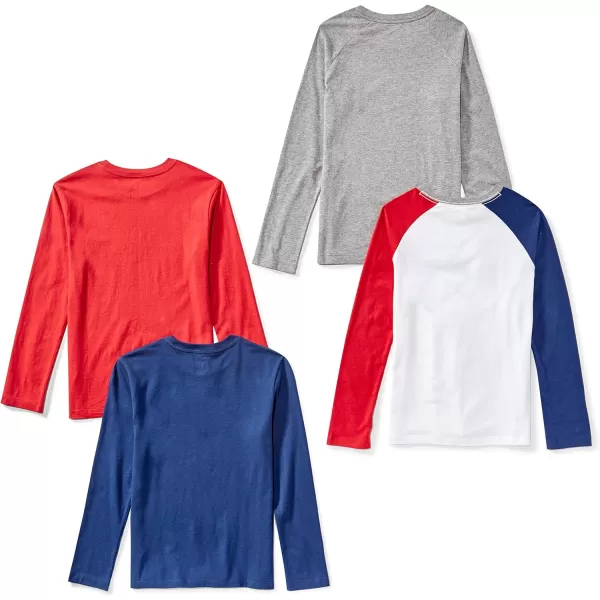 Amazon Essentials Boys LongSleeve TShirts Previously Spotted Zebra Multipacks4 Blue Text PrintGrey BaseballRedWhite