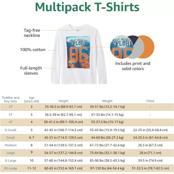 Amazon Essentials Boys LongSleeve TShirts Previously Spotted Zebra Multipacks4 Blue Text PrintGrey BaseballRedWhite