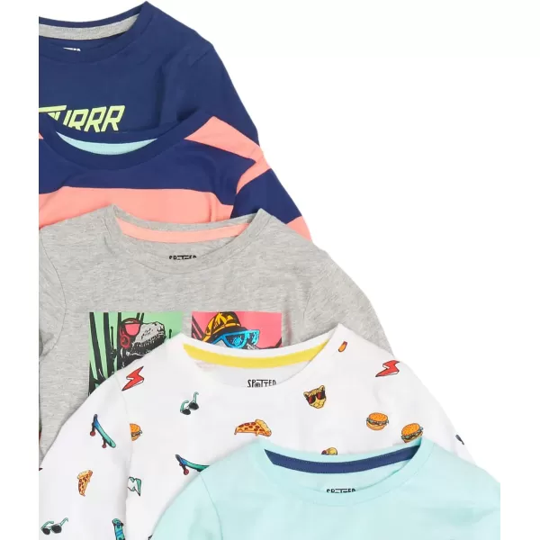 Amazon Essentials Boys LongSleeve TShirts Previously Spotted Zebra Multipacks5 Light BlueNavyWhite