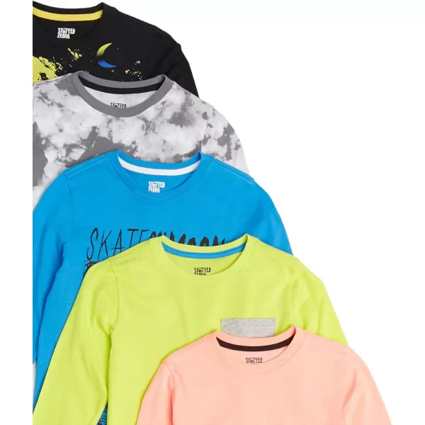 Amazon Essentials Boys LongSleeve TShirts Previously Spotted Zebra Multipacks5 MulticolorDinosaurTie DyeSkate