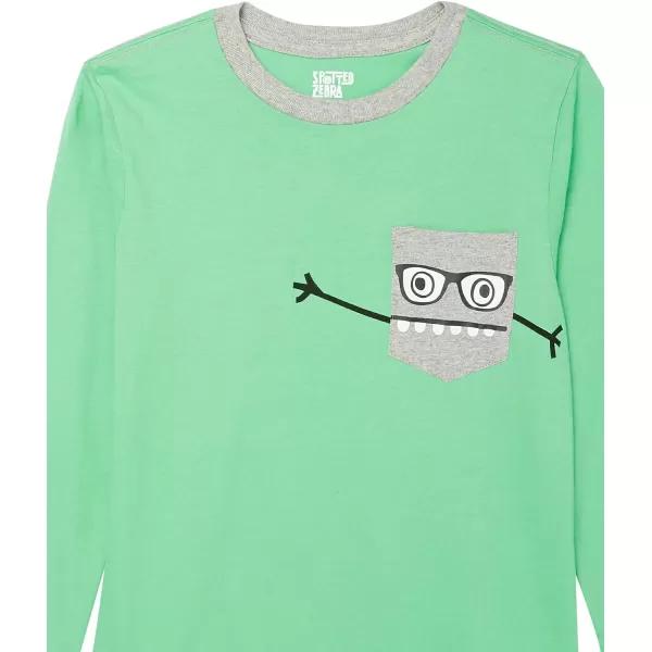 Amazon Essentials Boys LongSleeve TShirts Previously Spotted Zebra Multipacks5 MulticolorMonstersStripe