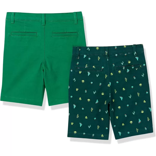 Amazon Essentials Boys and Toddlers Uniform Woven FlatFront Shorts Multipacks2 GreenCactus