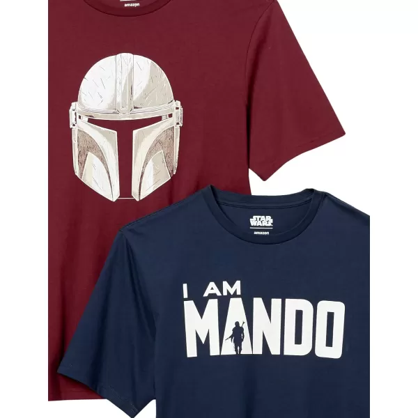 Amazon Essentials Disney  Marvel  Star Wars Mens Crewneck TShirts Available in Big amp Tall Pack of 2Burgundy Star Wars MandoNavy