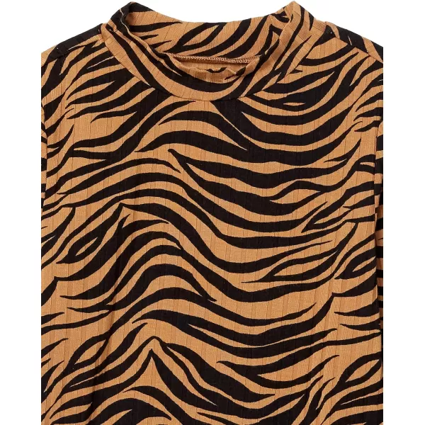 Amazon Essentials Girls and Toddlers Slimfit LongSleeve Mockneck Tops Pack of 2BlackBrown Animal Print