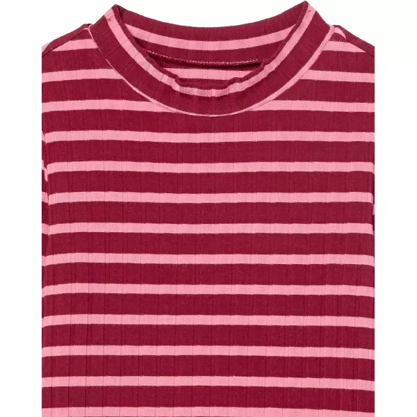 Amazon Essentials Girls and Toddlers Slimfit LongSleeve Mockneck Tops Pack of 2Light PinkBerry Stripe