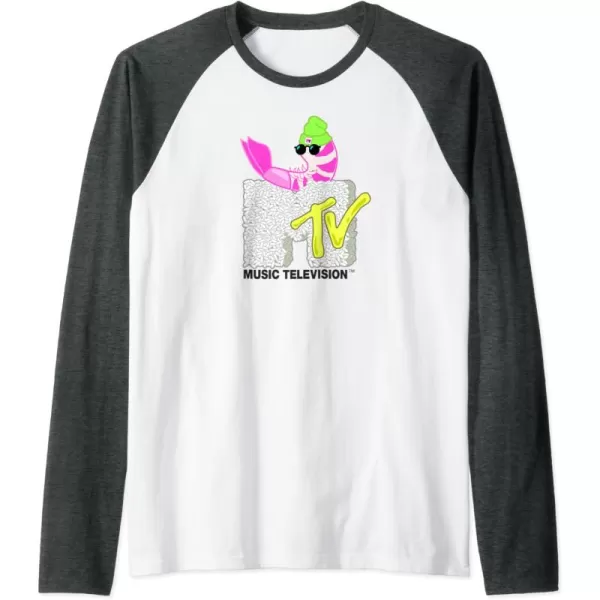 Amazon Essentials MTV Cool Shrimp Sushi Logo Raglan Baseball TeeDark Heather GreyWhite