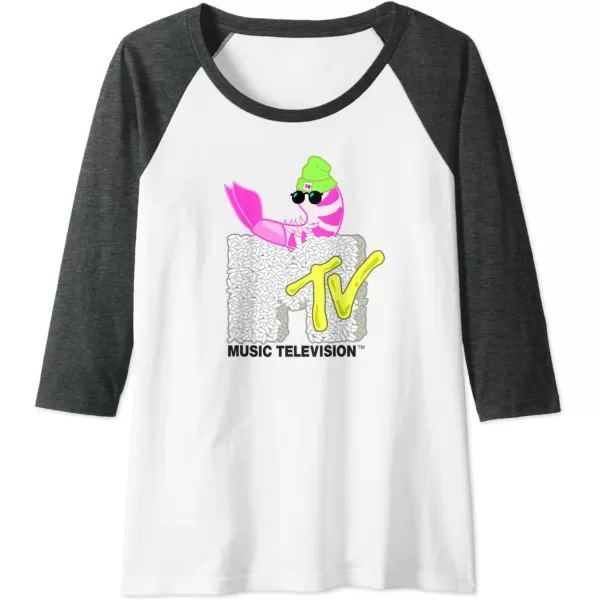 Amazon Essentials MTV Cool Shrimp Sushi Logo Raglan Baseball TeeDark Heather GreyWhite