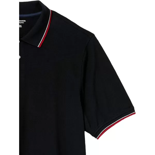 Amazon Essentials Mens RegularFit Cotton Pique Polo Shirt Available in Big amp TallBlack Red