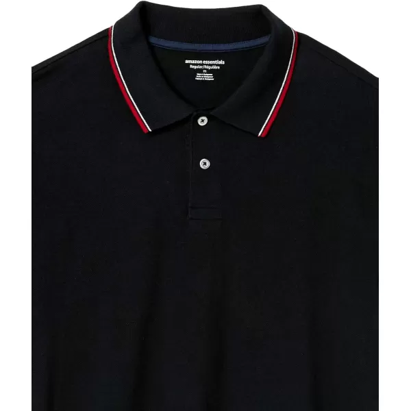 Amazon Essentials Mens RegularFit Cotton Pique Polo Shirt Available in Big amp TallBlack Red