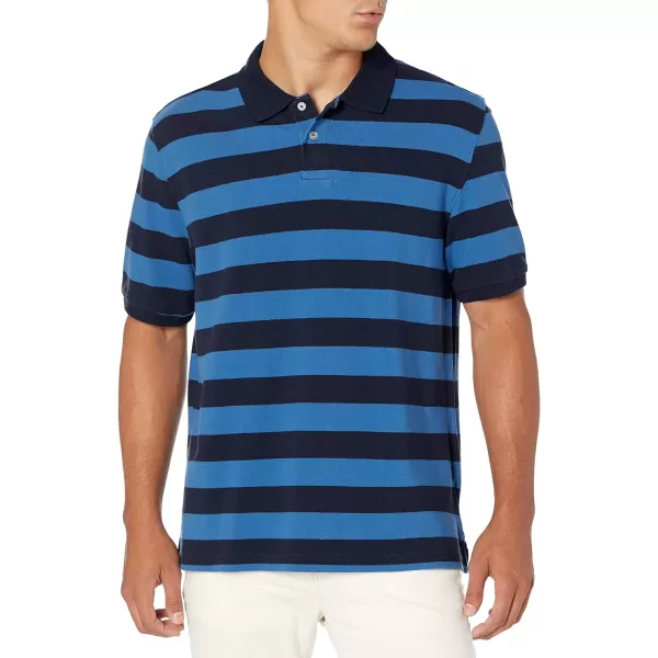 Amazon Essentials Mens RegularFit Cotton Pique Polo Shirt Available in Big amp TallBlueNavy Stripe