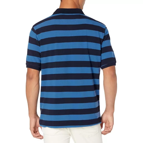 Amazon Essentials Mens RegularFit Cotton Pique Polo Shirt Available in Big amp TallBlueNavy Stripe