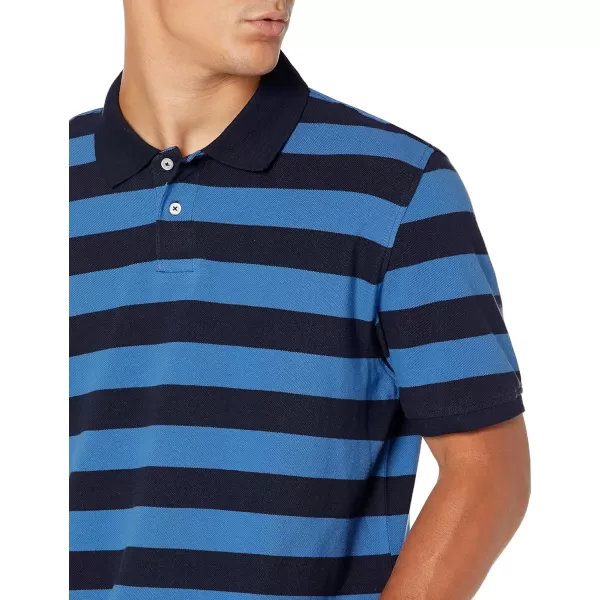 Amazon Essentials Mens RegularFit Cotton Pique Polo Shirt Available in Big amp TallBlueNavy Stripe