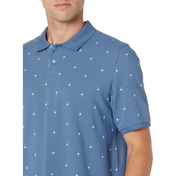 Amazon Essentials Mens RegularFit Cotton Pique Polo Shirt Available in Big amp TallBlueWhite Palm Leaf Print