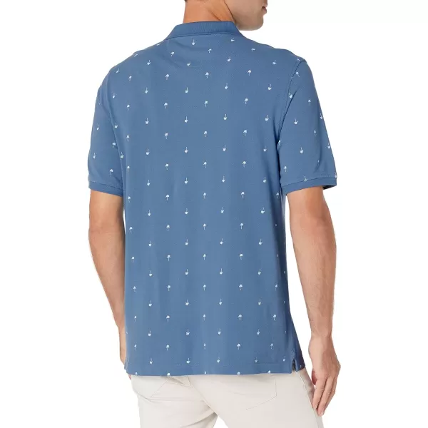 Amazon Essentials Mens RegularFit Cotton Pique Polo Shirt Available in Big amp TallBlueWhite Palm Leaf Print