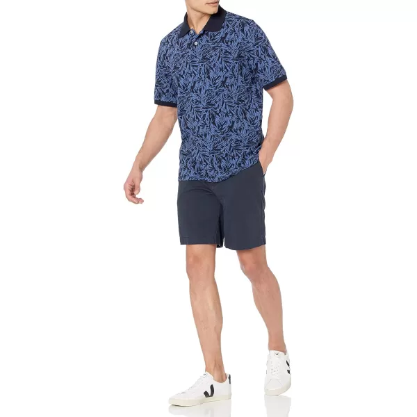 Amazon Essentials Mens RegularFit Cotton Pique Polo Shirt Available in Big amp TallIndigo Palm Leaf Print