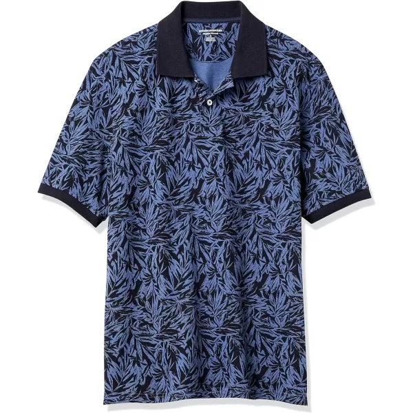 Amazon Essentials Mens RegularFit Cotton Pique Polo Shirt Available in Big amp TallIndigo Palm Leaf Print