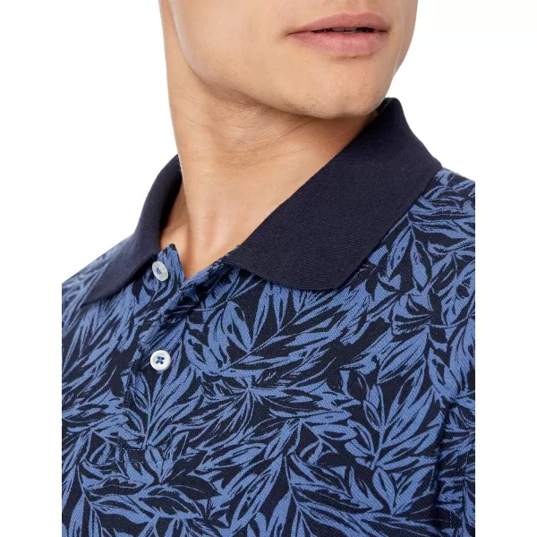 Amazon Essentials Mens RegularFit Cotton Pique Polo Shirt Available in Big amp TallIndigo Palm Leaf Print