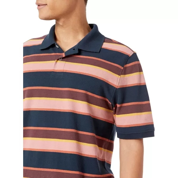 Amazon Essentials Mens RegularFit Cotton Pique Polo Shirt Available in Big amp TallNavy Stripe