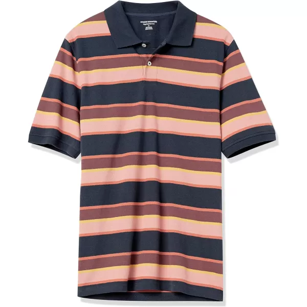 Amazon Essentials Mens RegularFit Cotton Pique Polo Shirt Available in Big amp TallNavy Stripe