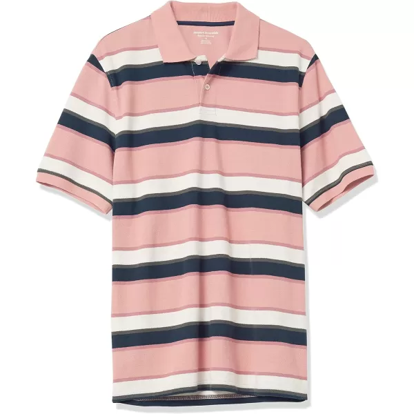 Amazon Essentials Mens RegularFit Cotton Pique Polo Shirt Available in Big amp TallPink Stripe