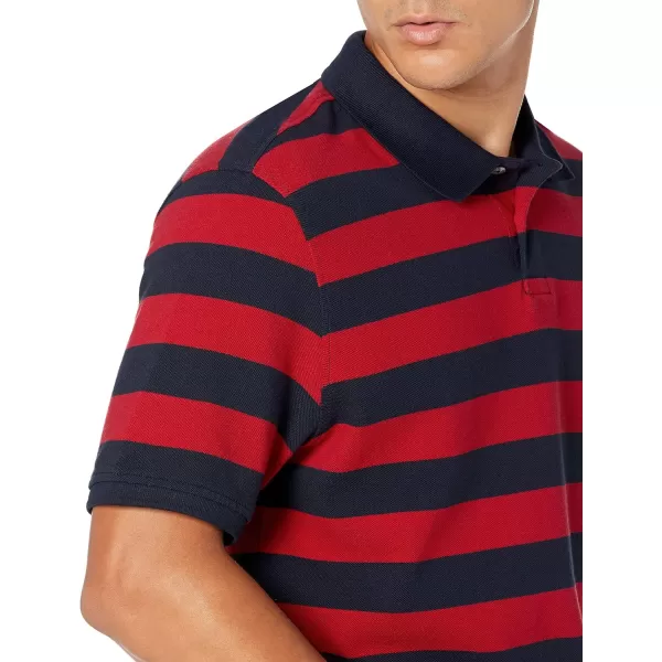 Amazon Essentials Mens RegularFit Cotton Pique Polo Shirt Available in Big amp TallRedNavy Rugby Stripe