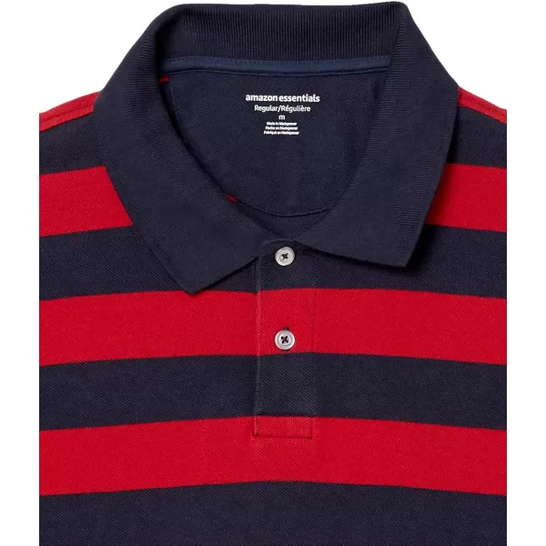 Amazon Essentials Mens RegularFit Cotton Pique Polo Shirt Available in Big amp TallRedNavy Rugby Stripe