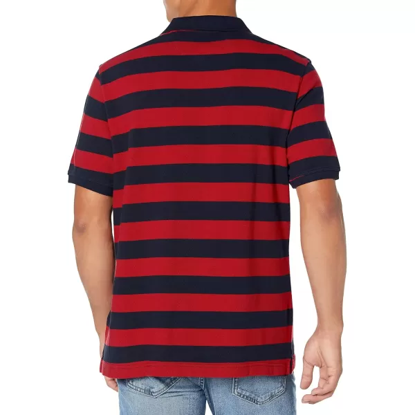 Amazon Essentials Mens RegularFit Cotton Pique Polo Shirt Available in Big amp TallRedNavy Rugby Stripe