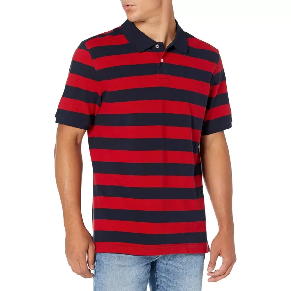 Amazon Essentials Mens RegularFit Cotton Pique Polo Shirt Available in Big amp TallRedNavy Rugby Stripe