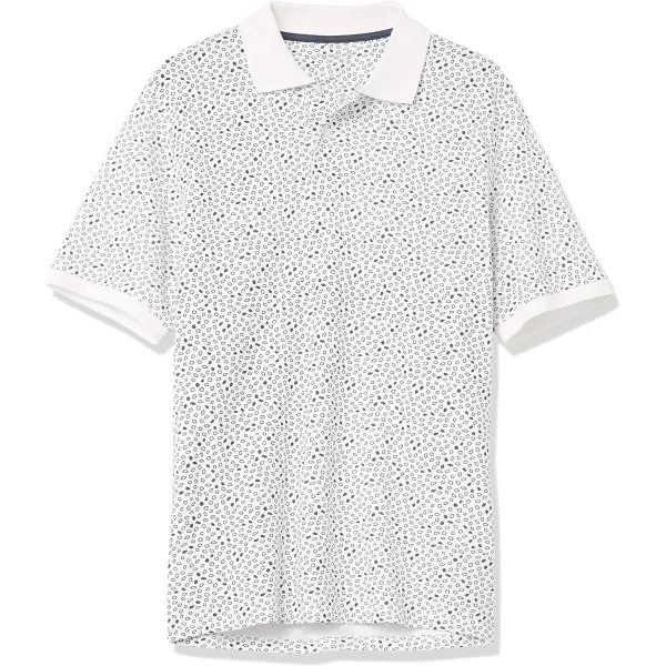 Amazon Essentials Mens RegularFit Cotton Pique Polo Shirt Available in Big amp TallWhiteNavy Geo Print