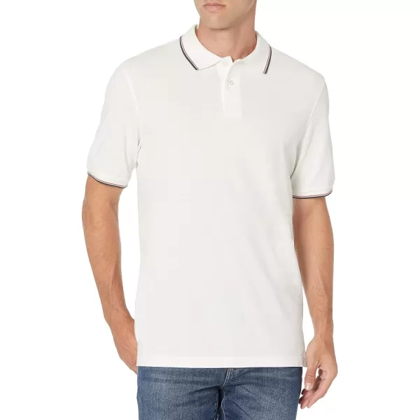 Amazon Essentials Mens RegularFit Cotton Pique Polo Shirt Available in Big amp TallWhiteRedNavy