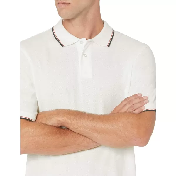 Amazon Essentials Mens RegularFit Cotton Pique Polo Shirt Available in Big amp TallWhiteRedNavy