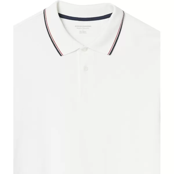 Amazon Essentials Mens RegularFit Cotton Pique Polo Shirt Available in Big amp TallWhiteRedNavy