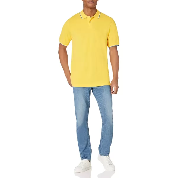 Amazon Essentials Mens RegularFit Cotton Pique Polo Shirt Available in Big amp TallYellowBlueWhite