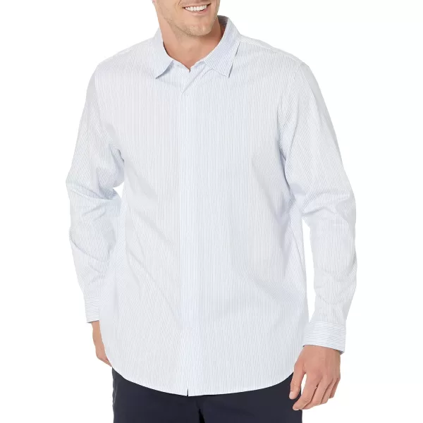 Amazon Essentials Mens SlimFit LongSleeve Stretch Dress ShirtWhite Pinstripe