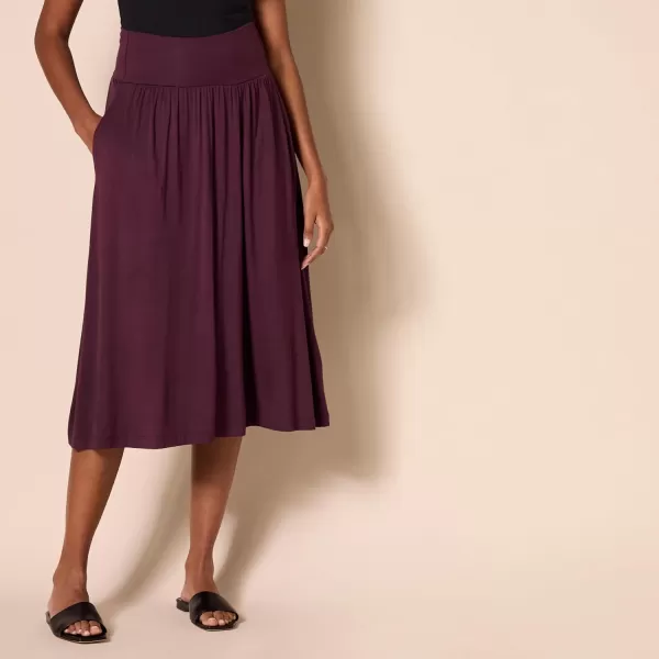 Amazon Essentials Womens Jersey Pull On Midi Length SkirtBurgundy