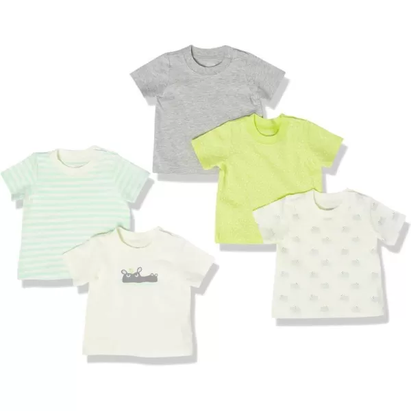 Amazon Essentials Baby Boys ShortSleeve Tee Pack of 5Bright White HippoGreen StripeGreyLime GreenWhite