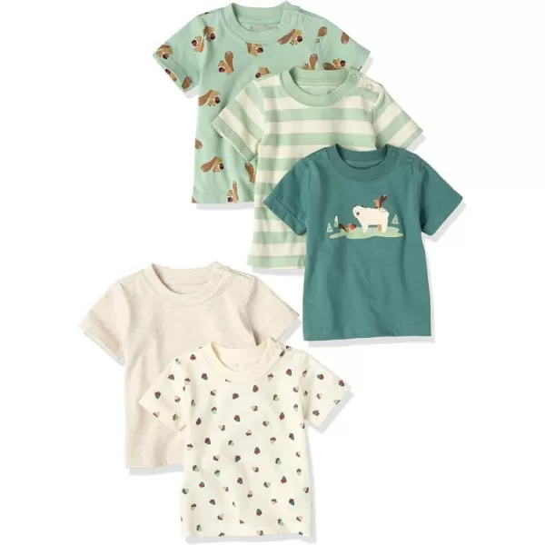 Amazon Essentials Baby Boys ShortSleeve Tee Pack of 5Ivory Forest