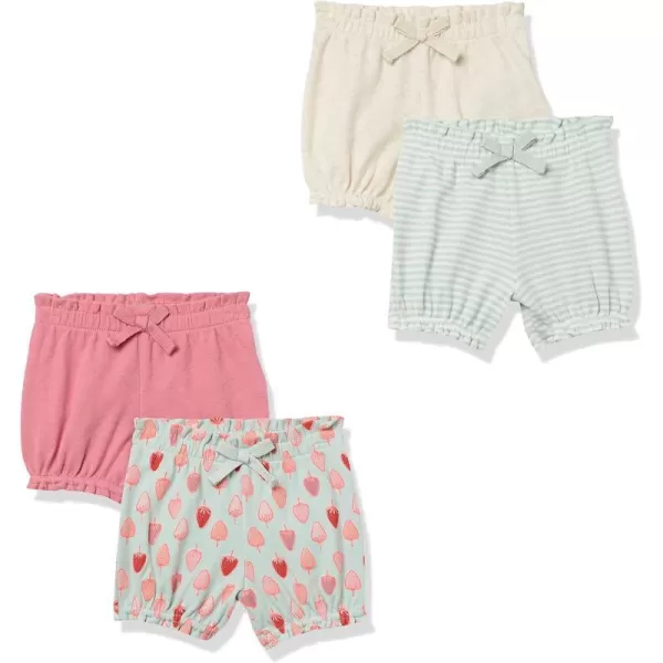 Amazon Essentials Baby Girls Bloomer Shorts Multipacks4 BeigeMint Green StripePinkStrawberries