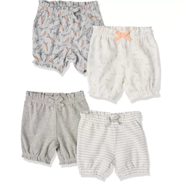 Amazon Essentials Baby Girls Bloomer Shorts Multipacks4 Dark GreyLight Grey StripeBunnyCarrots